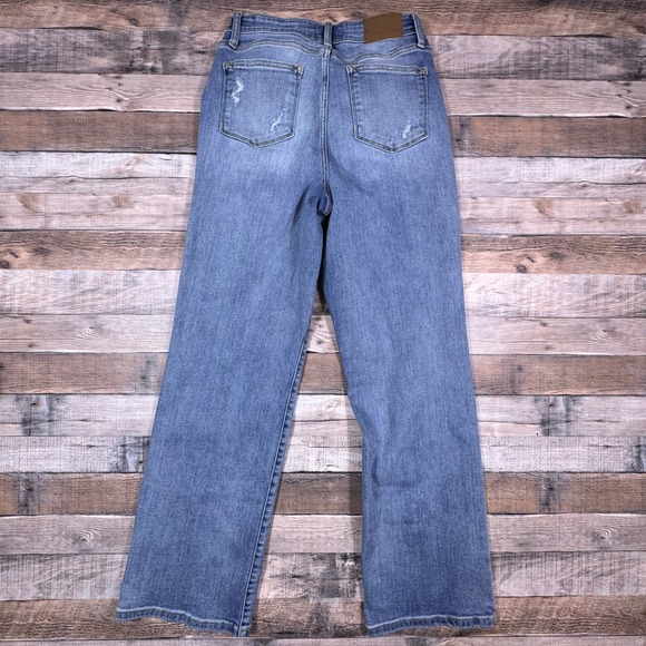 Judy Blue Women's Straight Fit Jeans Medium Wash 9/29 Distressed Back Pockets - Picture 2 of 9
